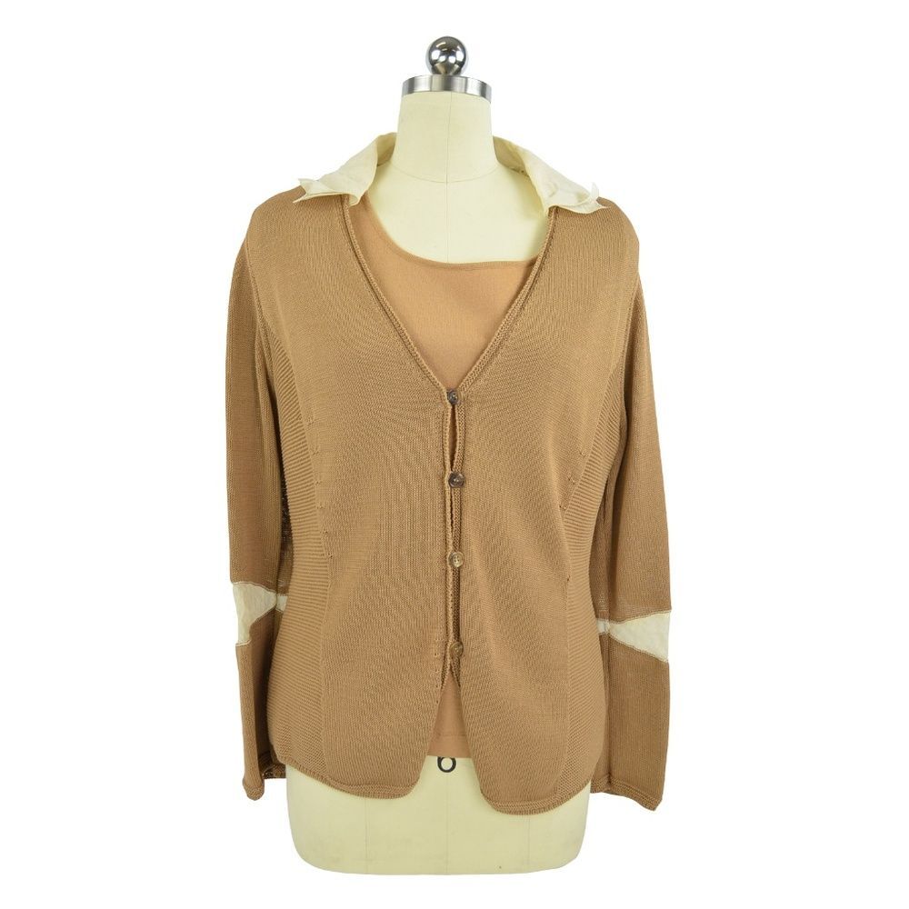 Sweater Cardigan Twin Set w Removable Collar Nude